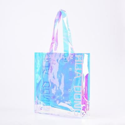 China Fashion Hologram Tote Bag Clear Laser Handbag Transparent Reusable PVC Iridescent Holographic Shopping Bags for sale