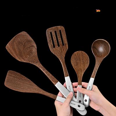 China Wooden Stocked Kitchen Utensils Non Stick Frying Pan High Temperature Resistant Wooden Spoons For Cooking for sale