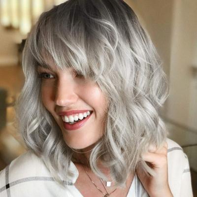 China High Quality American Wave Ombre Gray Short Bob Wigs Natural Fiber Rose Net High Temperature Synthetic Wigs From Europe Natural Wave for sale