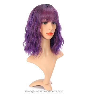 China Factory Wholesale Cheapest Price Synthetic Hair Wig Heat Resistant Wave Wavy Curly Bob Wigs With Bangs For Women for sale