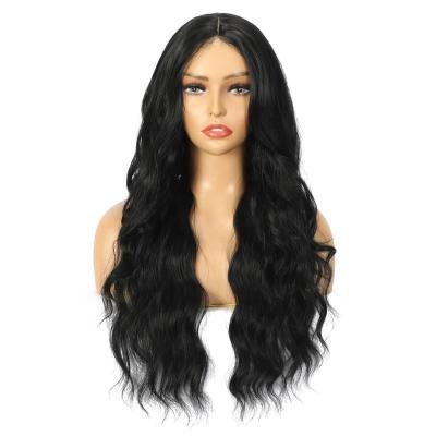 China Natural Looking Long Body Wave Body Wave Natural Black Lace Frontal Synthetic Hair Wavy Curly For Women Lace Front Wig for sale