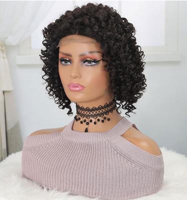 China Water Wave Factory Custom Deep Curly Wave Human Hair Human Hair Unprocessed Hd Short Transparent Short Bob Lace Frontal Wigs for sale