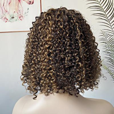 China 100% Unprocessed Virgin Ombre Brown Factory Wave Short Closure Custom Deep Curly Hair Wigs Bob Lace Front Wigs for sale