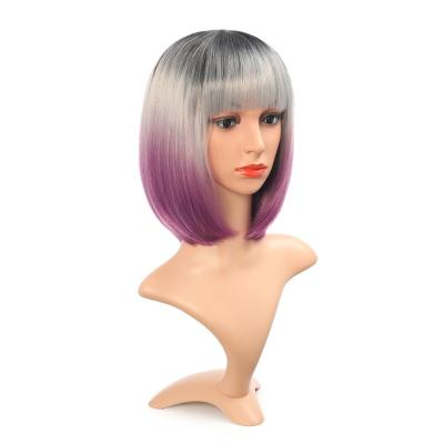 China Wholesale Ombre Cosplay Hair Short Silky Straight Bob Wig Purple Straight Bob Wigs With Bangs For Women Synthetic Heat Resistant Wigs for sale