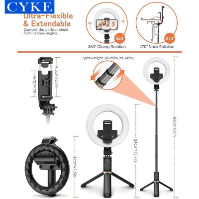 China 3in1 Live Exposure Free Shoot / CYKE Selfie Ring Lights Wireless Remote Hot Sale Q07 6 Inch Wireless Remote Control With Tripod Stand Selfie Video Stick Led Ring Lamp Battery Operated Luz Ring Light for sale