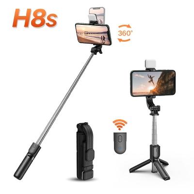 China Fold Mobile H8s Mini Werless Selfi Stick Tripod Holder Selfie Selfie Stick With Remote LED Light for sale