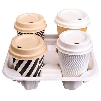 China Disposable Sugarcane Cup Tray Biodegradable Bagasse Eco Friendly Compostable Paper Pulp Coffee Cup Holder for sale