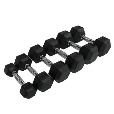 China Wholesale Home Hex Power Dumbbell Rubber Covered Training Equipment Rubber Dumbbell Set For Gym for sale