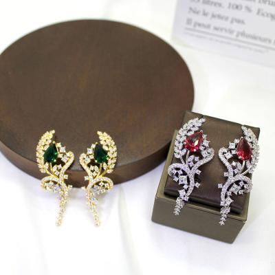 China New Trendy Luxury Dubai Romantic Jewelry Tabora Zircon Full Gold Plated Crystal Fashion Earrings Colorful Good Quality For Women for sale