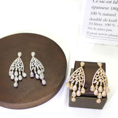 China New Trendy Luxury Dubai Romantic Jewelry Tabora Zircon Full Gold Plated Crystal Fashion Earrings Colorful Good Quality For Women for sale