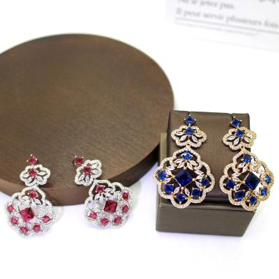 China New Trendy Luxury Dubai Romantic Jewelry Tabora Zircon Full Gold Plated Crystal Fashion Earrings Colorful Good Quality For Women for sale