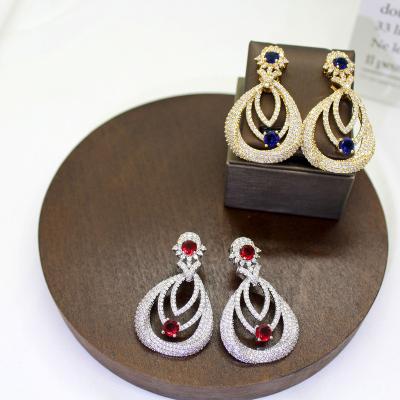 China New Trendy Luxury Dubai Romantic Jewelry Tabora Zircon Full Gold Plated Crystal Fashion Earrings Colorful Good Quality For Women for sale