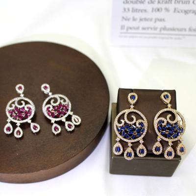 China New Trendy Luxury Dubai Romantic Jewelry Tabora Zircon Full Gold Plated Crystal Fashion Earrings Colorful Good Quality For Women for sale