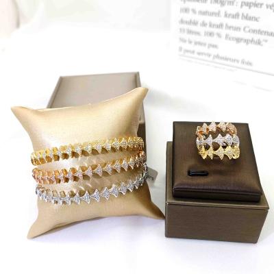 China Trendy Newcomer Tabora Jewelry Luxury Designer Inspired Jewelry Full of Zircon Combination Bracelet Helix Ring Ring Set for sale