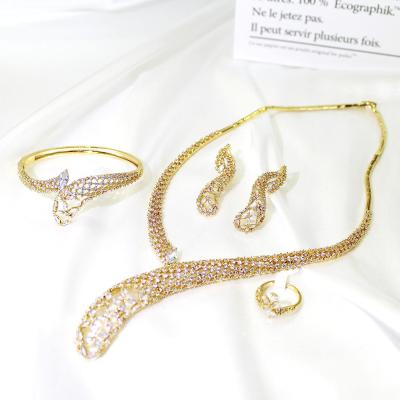 China Wholesale Trendy Women's Fashion Jewelry Wedding Jewelry Luxury Zircon Set Diamond Big Necklace Earrings Ring Bracelet Accessories for sale