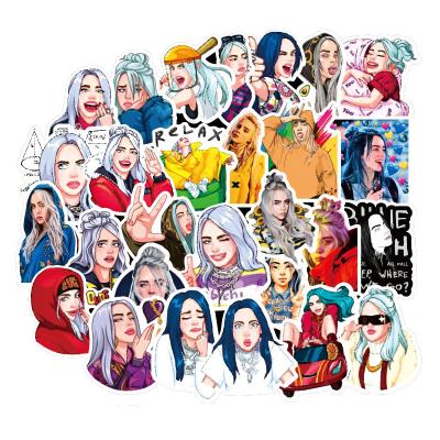 China 50Pcs Billie Eilish Cartoon Sticker Waterproof Skateboard Toy Lovely DIY Suitcase Laptop Guitar Sun Stickers for sale