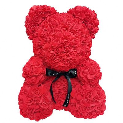 China HOT Red Rose Teddy Bear Rose Flower Artificial Flower Valentines Day Gift 25cm Home Decoration Women Valentines Gift for sale