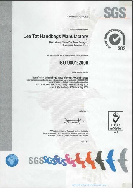 ISO9001 - Dongguan Changping Qiaoli Lee Tat Luggage Bags Co., Ltd.