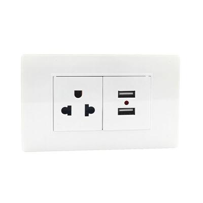 China Fireproof PC Panel+Copper Parts Electrical Wall Outlet Socket With USB Type Two Outlet Panel Switch USA 3 Holes Power Socket Socket Switch 110V 220V For House for sale