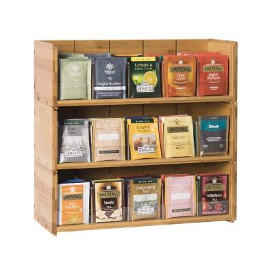 China 3 Tier Stackable Holder Tea Bag Box Storage Box Bamboo Storage Organizer for sale