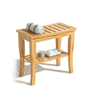 China Modern Bamboo Waterproof Shower Bench Stool Wooden Shower Bench With Storage Shelf For Indoor Shower for sale