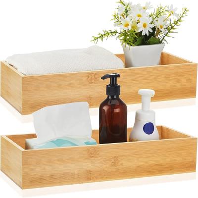 China Bamboo Household 2 Pcs Bathroom Tissue Holder Organizer Toilet Paper Tray Tank Tray Box Basket With Silicone Slip for sale