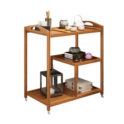 China Kitchen Furniture Bamboo 3 Tier Storage Serving Cart Bamboo Cart With Wheels for sale