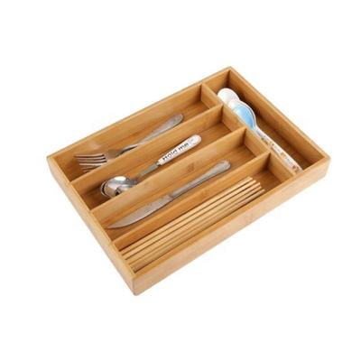 China Sustainable Eco-Friendly Bamboo Kitchen Utensil Drawer Organizer Silverware Tray Bamboo Cutlery Tray for sale