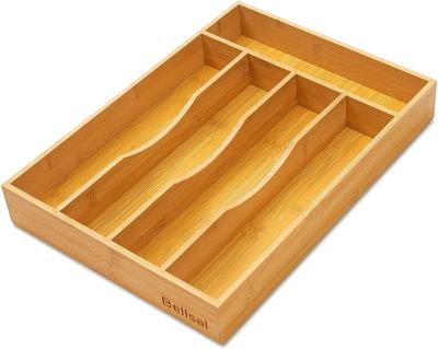 China Sustainable Bamboo Silverware Utensil Flatware Spoon Organizer Holder Tray For Kitchen Drawer 5 Compartment for sale