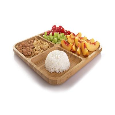 China Kitchen Tableware 100% Organic Bamboo Square Tray Serving Tray Sectional Wooden Dish Serving Tray for sale