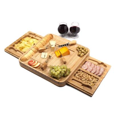 China Sustainable bamboo cheese board with two slide-out drawers for sale