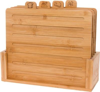 China Sustainable conscious design natural bamboo cutting board set 4 pieces with holder for bread, meat, chicken and fish for sale