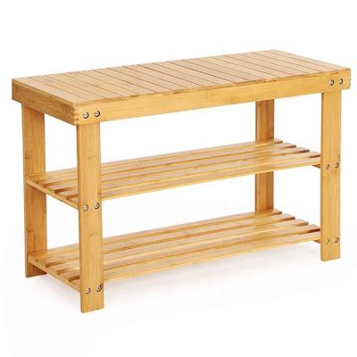 China (Other) Natural and Convenient Three-Layer Adjustable Changing Bamboo Shoe Rack Stool Storage Rack for sale