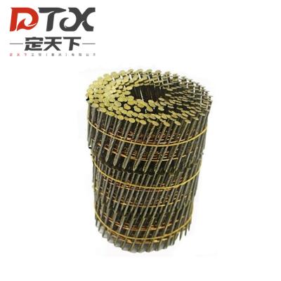 China 1/4 Galvanized DTX 1 Flat Industrial Pallet Furniture Flat Head Screw Leg Framing Wire Coil Nails For Air Nail Gun for sale