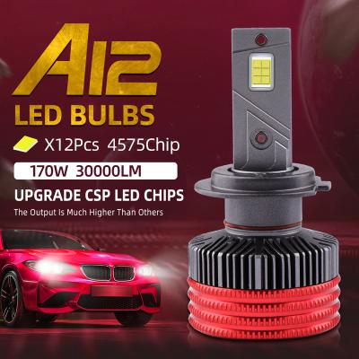 China Super Bright High Power 12V H3 H4 H7 H8 170W 30000LM Aviation Good Quality High Lumen Aluminum LED Auto Headlights for sale