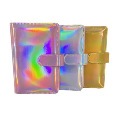 China PU & A6 Metal PU Notebook Shell Lasering Holographic Binder Cover Diary Program Binder Rainbow Notebook Leather Covers for sale