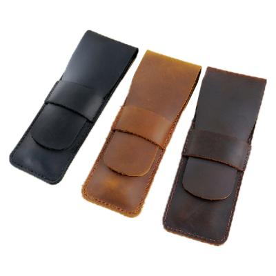 China Handmade Genuine Leather Pen Case Holder Vintage Retro Cowhide Hat Closure Pencil Bag Fountain Style Accessories For Office School Gift for sale