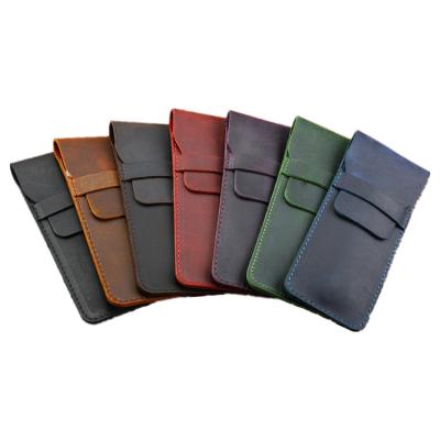 China Vintage Style Handmade Genuine Leather Cowhide Hat Closure Pencil Bag Retro Pen Pouch Leather With Closure School Office Stationery Bags for sale