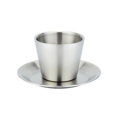 China Double Wall Sustainable Coffee Cup and Saucer Set 304 Stainless Steel Espresso Tea Cup Cup 6OZ Insulated Reusable Dishwasher Safe Cup Saucer for sale