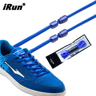 China Irun Round Logo Blue Metal Screw Lace Custom Lock No Tie Lace System Connector Plugs Shoe Laces for sale