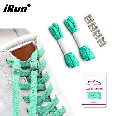 China Irun Flat Elastic No Tie Laces System Laces Metal Anchors One Size Fits All For Kids Adult Shoes for sale