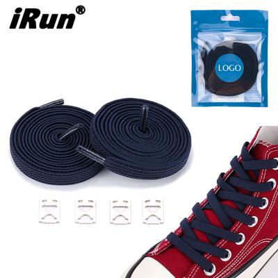 China Irun Flat Flat Elastic Laces With Lock Stretching Lock Lace Zipper Custom Bags Bundles No Tie Lace With Metal Anchors for sale