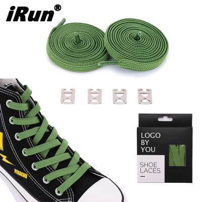 China Irun Speed ​​Flat Lace System Easy Lock Elastic Lace With Hook Cardboard Custom Package Anchors No Tie Lace With Metal Anchors for sale