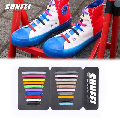 China sunfei 10+10 flat size no tie silicone lace custom lazy silicone elastic laces for sale