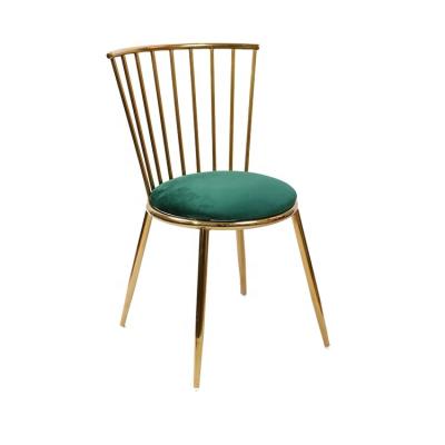 China Modern Morden Grace Green Fabric Velvet Upholstered Banquet Chairs/Wedding Chair/Cafe Armless Gold Chair for sale