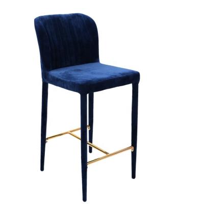 China European Wholesale Modern Fabric Morden Style Metal Legs Blue Gold Bar Stool Good Quality for sale