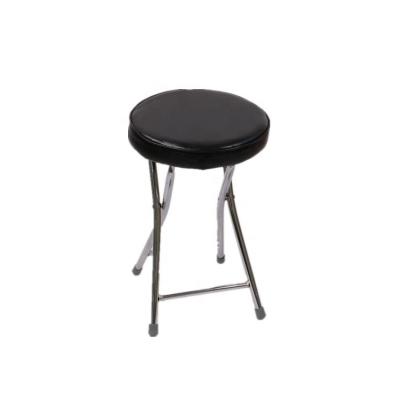 China Modern Simple Black Metal Design Round PVC Dining Or Living Room Folding Stool for sale