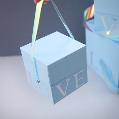 China Recycled Premium Materials Baby Blue Cardboard Boxes Lovely Light Blue Square Neck Paper Package Box For Candle for sale