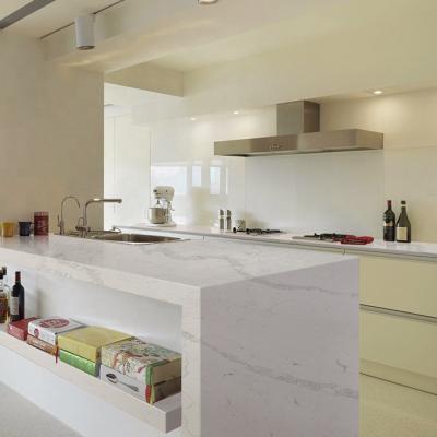 China Modern Wholesale Artificial STONE Stone Countertops RHF Glossy Polished White Calacatta Slab Quartz Stone for sale