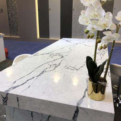 China Customized Modern Vanity Kitchen Countertop Quartz With Gray Vein Calacatta Crystal White Quartz Countertop for sale